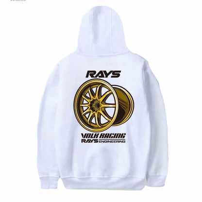 New Autumn and Winter Japan Modified Car JDM RAYS Wheel hub CE28N TE37 RE30 Hooded Sweatshirt Print Outdoor Men Women Pullover