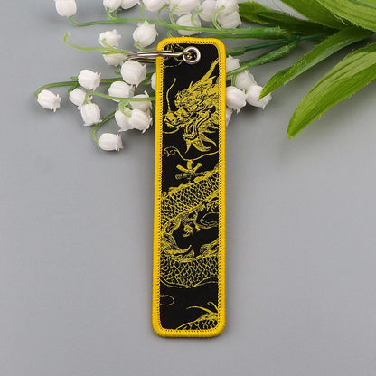 Koi Good Luck Embroidery Key Fobs Cool Dragon Key Tags Keychain For Motorcycles Cars Key Ring Accessories Chaveiro Jewelry Gift