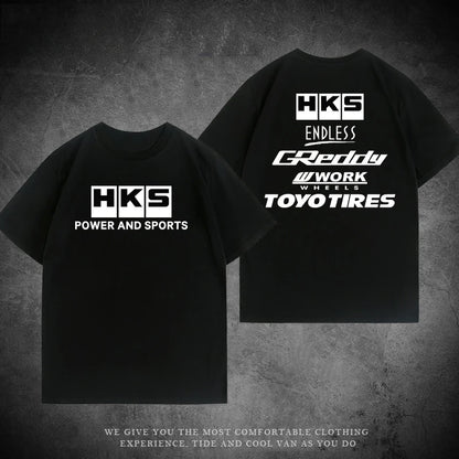 2025 Japan JDM Modified Car HKS ENDLESS Work Suit Custom Leisure Cotton T-shirt Summer Clothes Men Short Sleeves