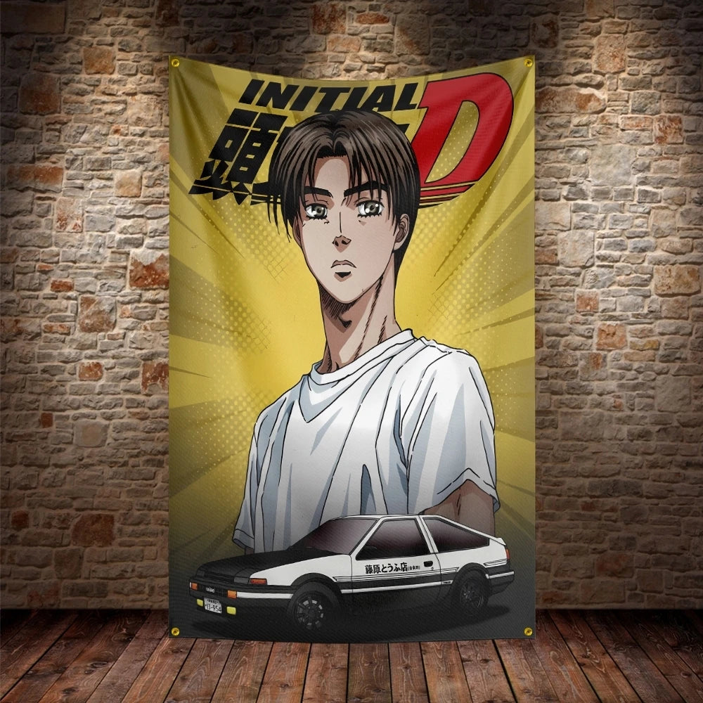 JDM Initial D Flag Polyester Digital Printing Car Banner For Decor