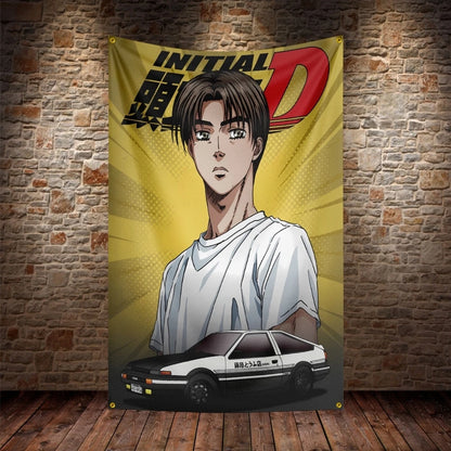 JDM Initial D Flag Polyester Digital Printing Car Banner For Decor