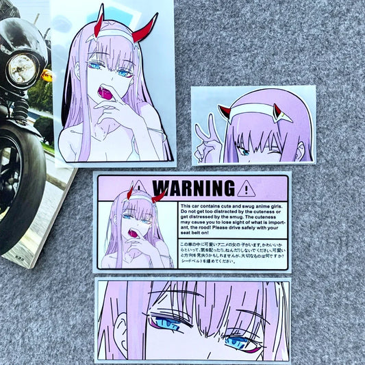 JDM Anime Car Sticker 2D Warning Pink Girl Eyes Fuel Tank Cover Car Body Window Bumper Windshield Motorcycle Scooter Decals