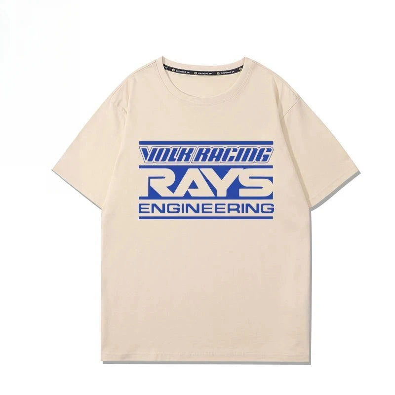 Japan RAYS Wheel Hub Modified Car Jdm Short-sleeved T-shirt Men's and Women's Pure Cotton Half-sleeved Casual Wear Top Versatile