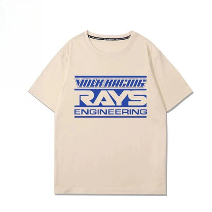 Japan RAYS Wheel Hub Modified Car Jdm Short-sleeved T-shirt Men's and Women's Pure Cotton Half-sleeved Casual Wear Top Versatile