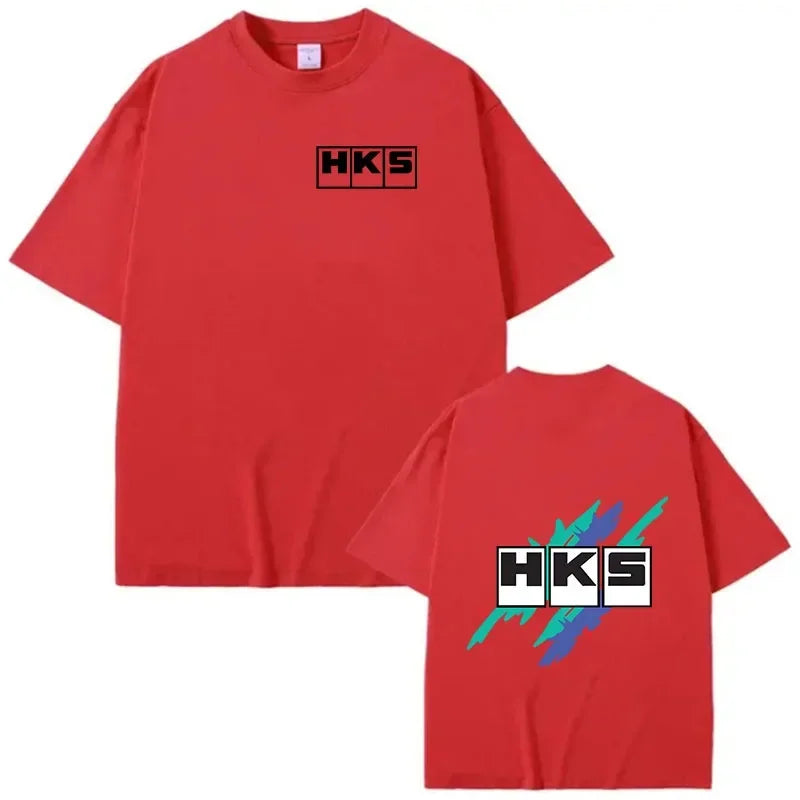Japan JDM Modified Car HKS  New T-shirt Women Men Printed Short Sleeve Loose Casual Sweatshirt Loose Men 100% Cotton Tee