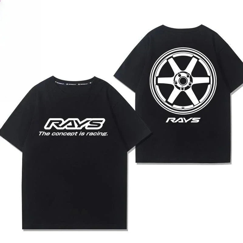Japan RAYS Wheel Hub Modified Car Jdm Short-sleeved T-shirt Men's and Women's Pure Cotton Half-sleeved Casual Wear Top Versatile