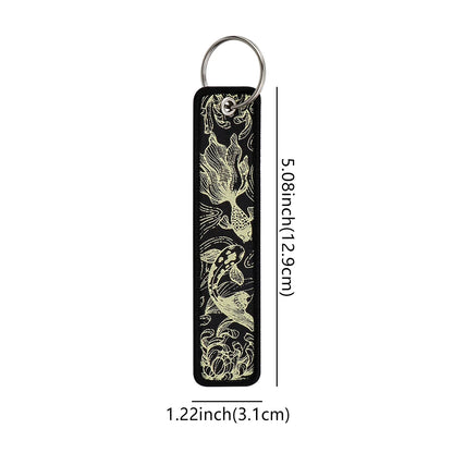 Koi Good Luck Embroidery Key Fobs Cool Dragon Key Tags Keychain For Motorcycles Cars Key Ring Accessories Chaveiro Jewelry Gift