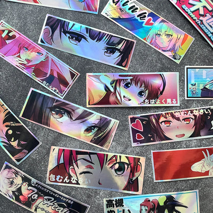 32PCS 12cm Long JDM Anime Girl Laser Rainbow Car Stickers Auto Window Windshield Motorcycle Body Moto Helmet Decals Accessories