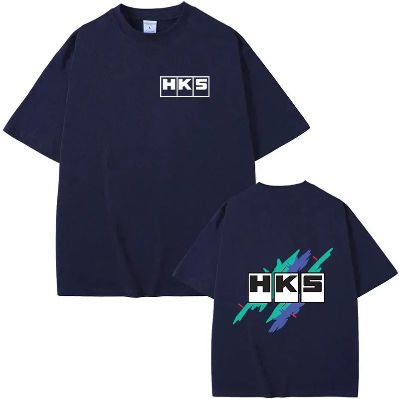 Japan JDM Modified Car HKS  New T-shirt Women Men Printed Short Sleeve Loose Casual Sweatshirt Loose Men 100% Cotton Tee