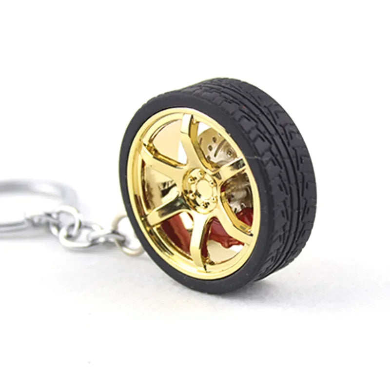Key Chain High Quality Durable Personality Unique Creative Car Modified Calipers Brake Disc Wheel Tire Metal Tire Key Chain 1PC