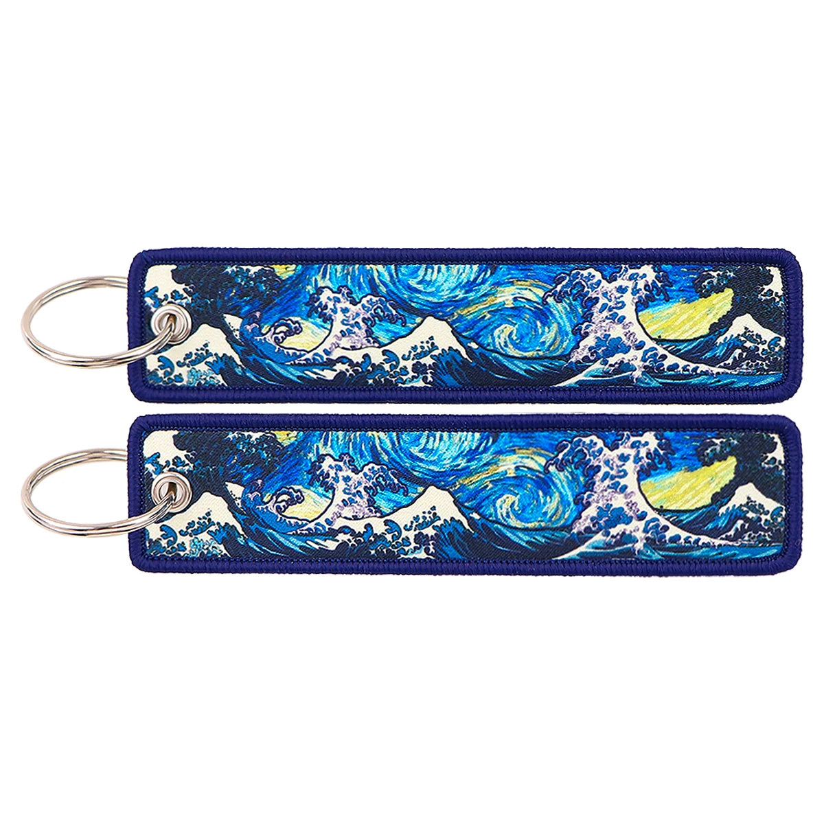 Van Gogh Embroidery Key Fobs Japanese Waves Key Tags Keychain For Motorcycles Cars Key Ring Accessories Jewelry Chaveiro Gifts