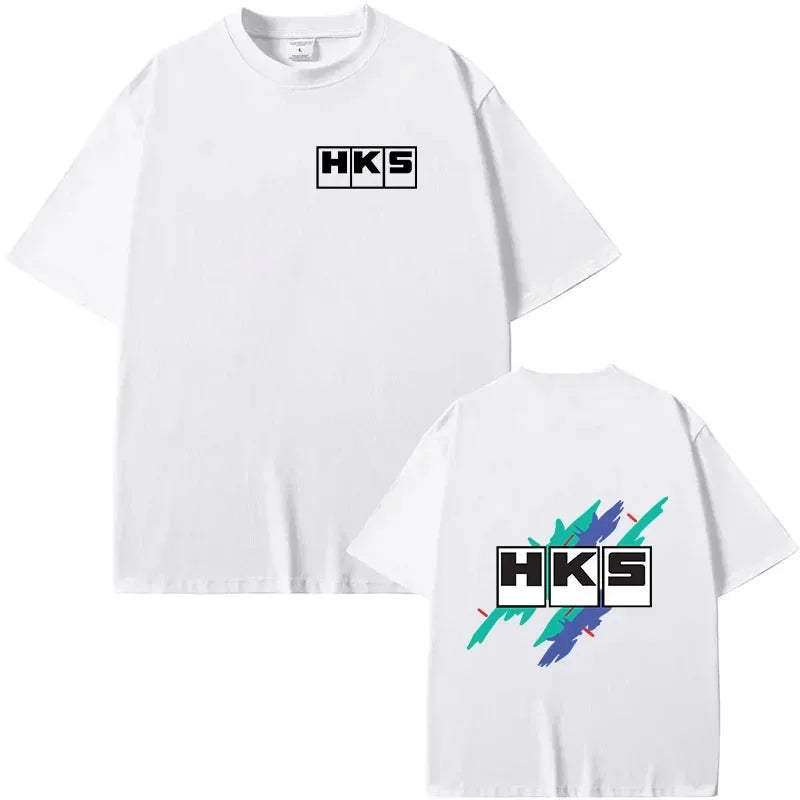 Japan JDM Modified Car HKS  New T-shirt Women Men Printed Short Sleeve Loose Casual Sweatshirt Loose Men 100% Cotton Tee