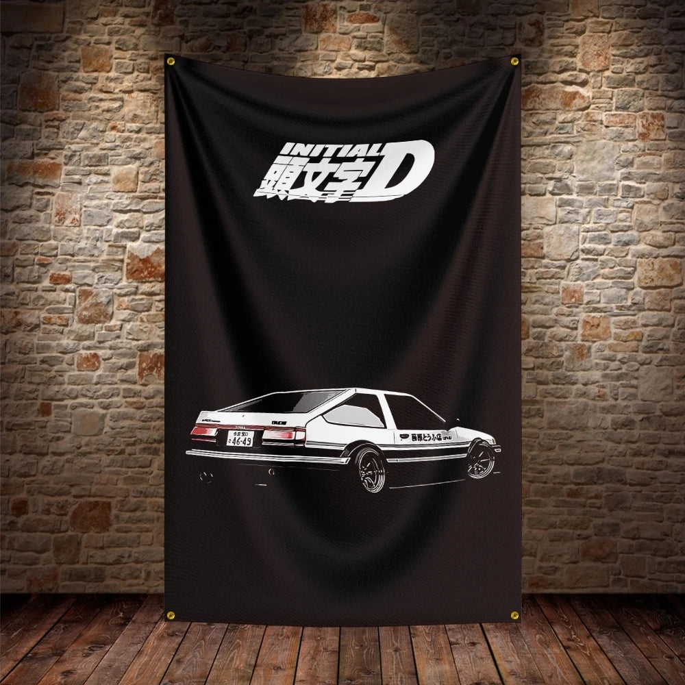 JDM Initial D Flag Polyester Digital Printing Car Banner For Decor
