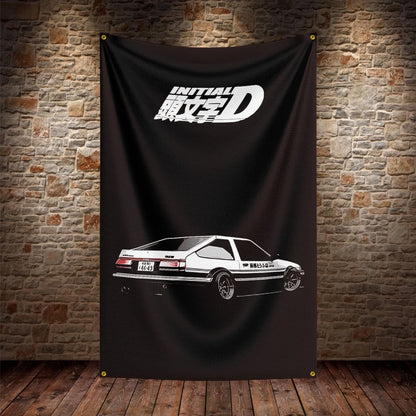 JDM Initial D Flag Polyester Digital Printing Car Banner For Decor