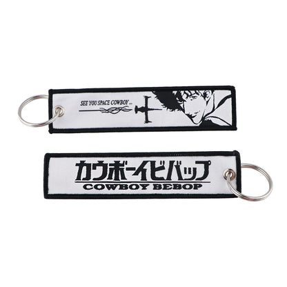 Japanese Anime Cool Embroidery Key Fobs Key Tag Motorcycles Cars Backpack Chaveiro Keychain For Friends Fashion Key Ring Gifts