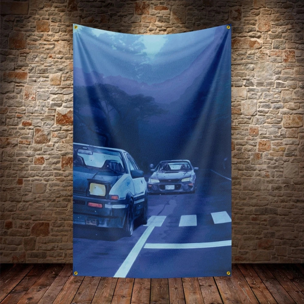 JDM Initial D Flag Polyester Digital Printing Car Banner For Decor